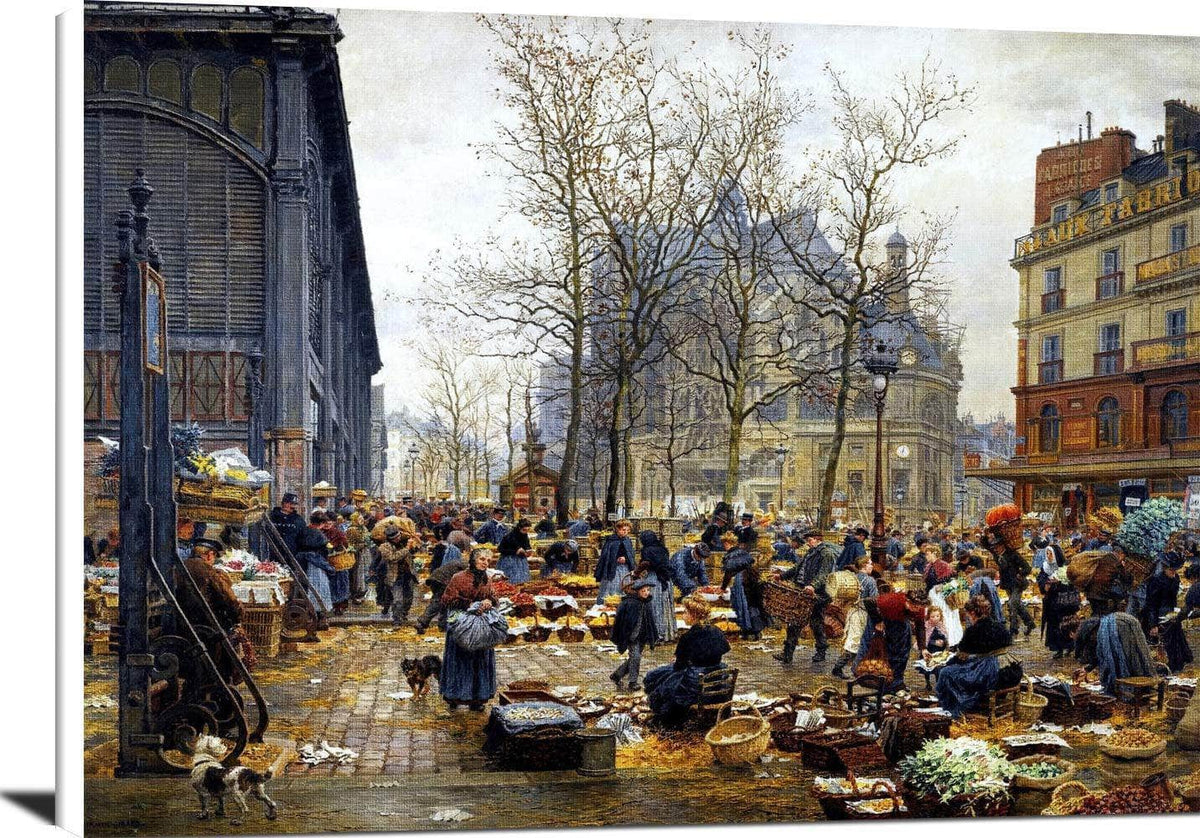 Autumn Market At Les Halles Painting Marie Francois Firmin Girard Canvas Art Fine Art Print