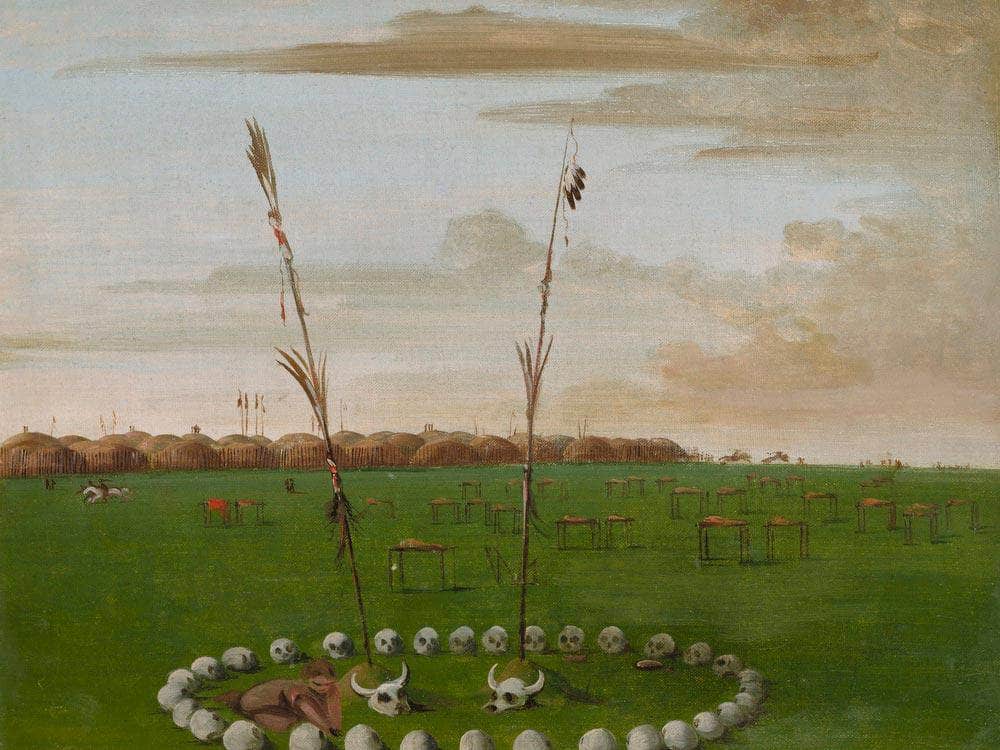 Back View Of Mandan Village, Showing The Cemetery By George Catlin Fine Art Print