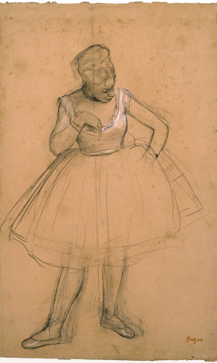Ballet Dancer Adjusting Her Costume By Edgar Degas Fine Art Print