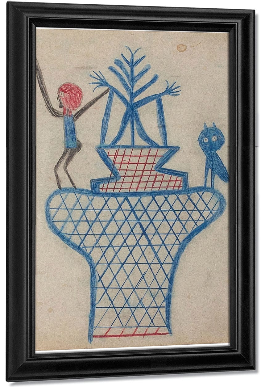 Basket Man And Owl By Bill Traylor Fine Art Print