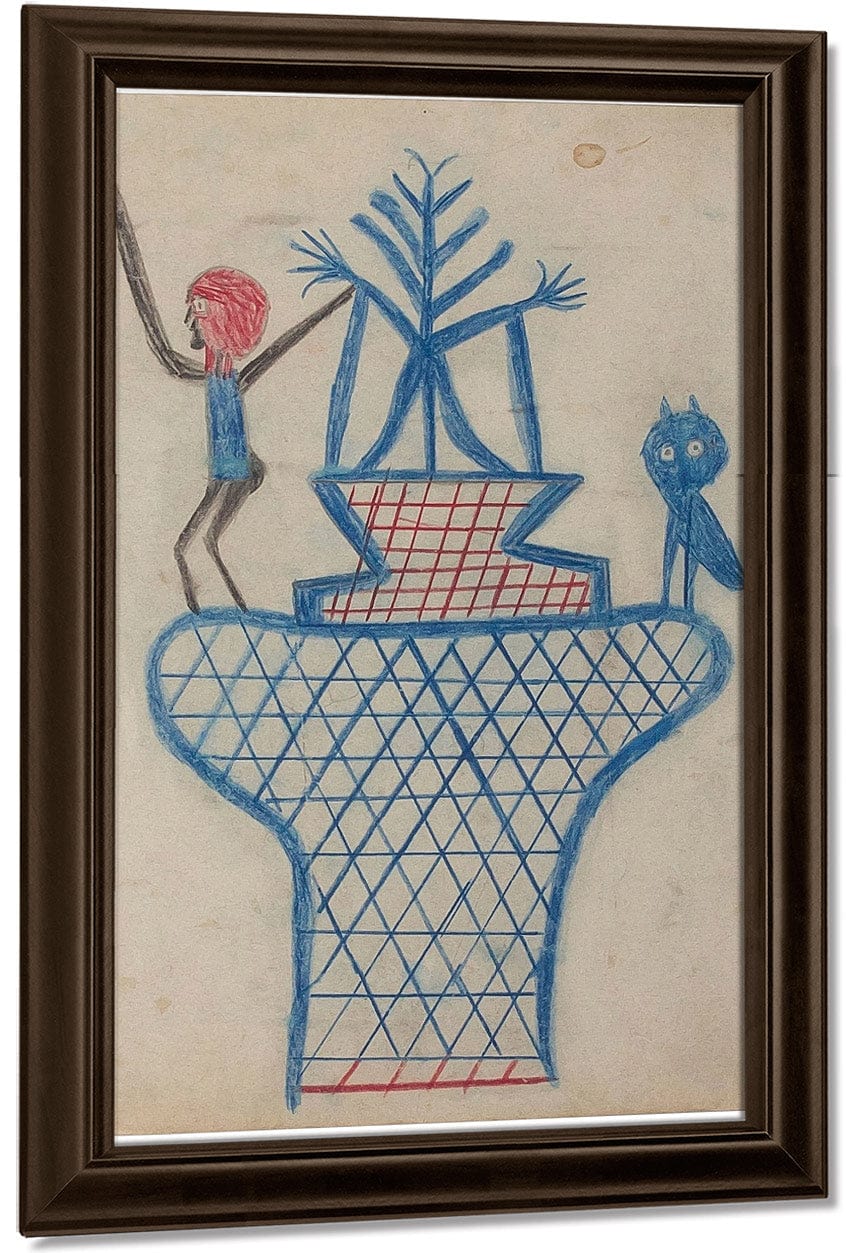 Basket Man And Owl By Bill Traylor Fine Art Print