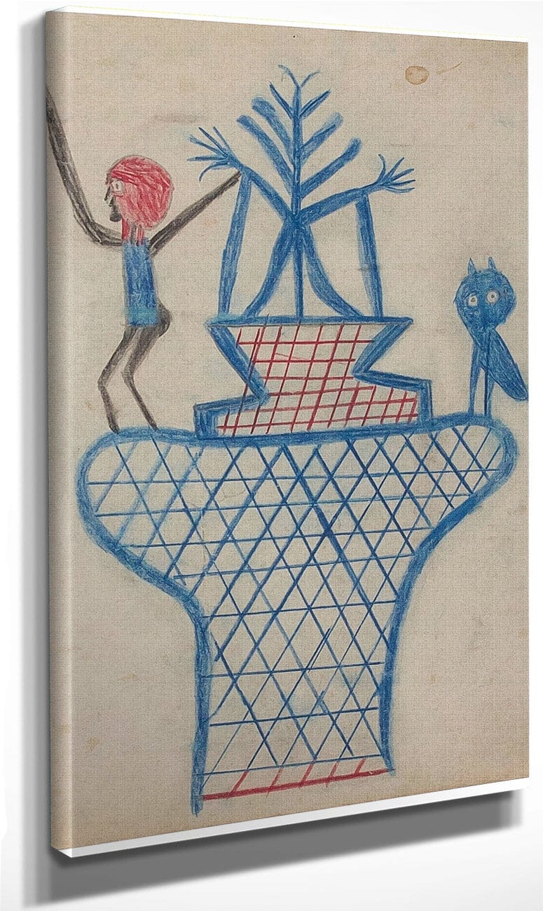 Basket Man And Owl By Bill Traylor Fine Art Print