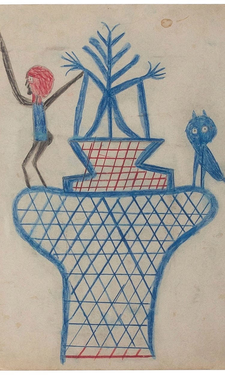 Basket Man And Owl By Bill Traylor Fine Art Print