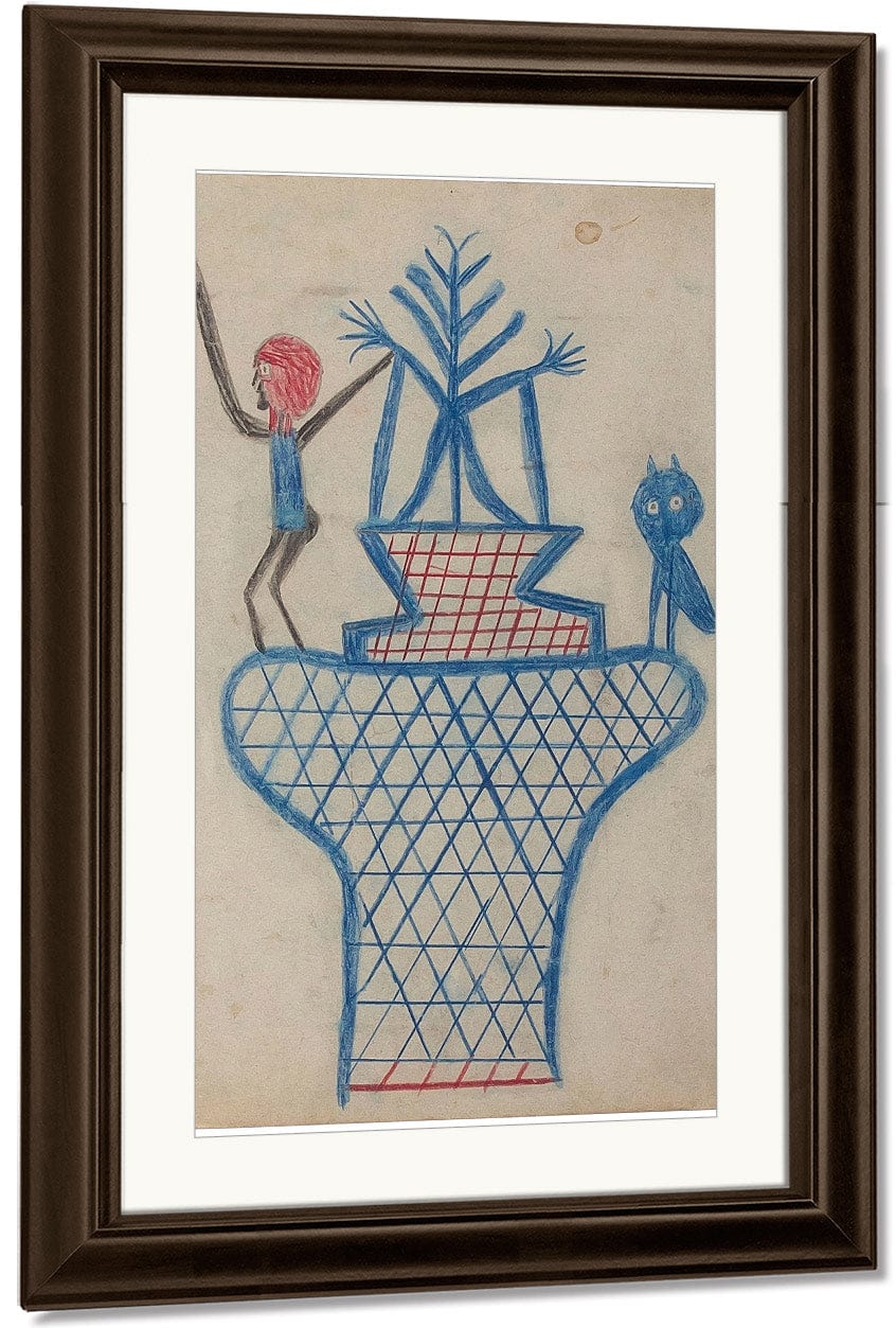 Basket Man And Owl By Bill Traylor Fine Art Print