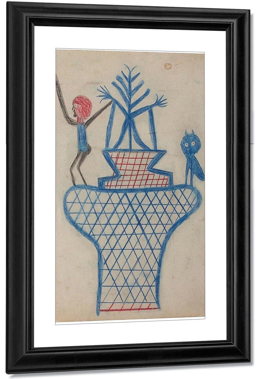 Basket Man And Owl By Bill Traylor Fine Art Print