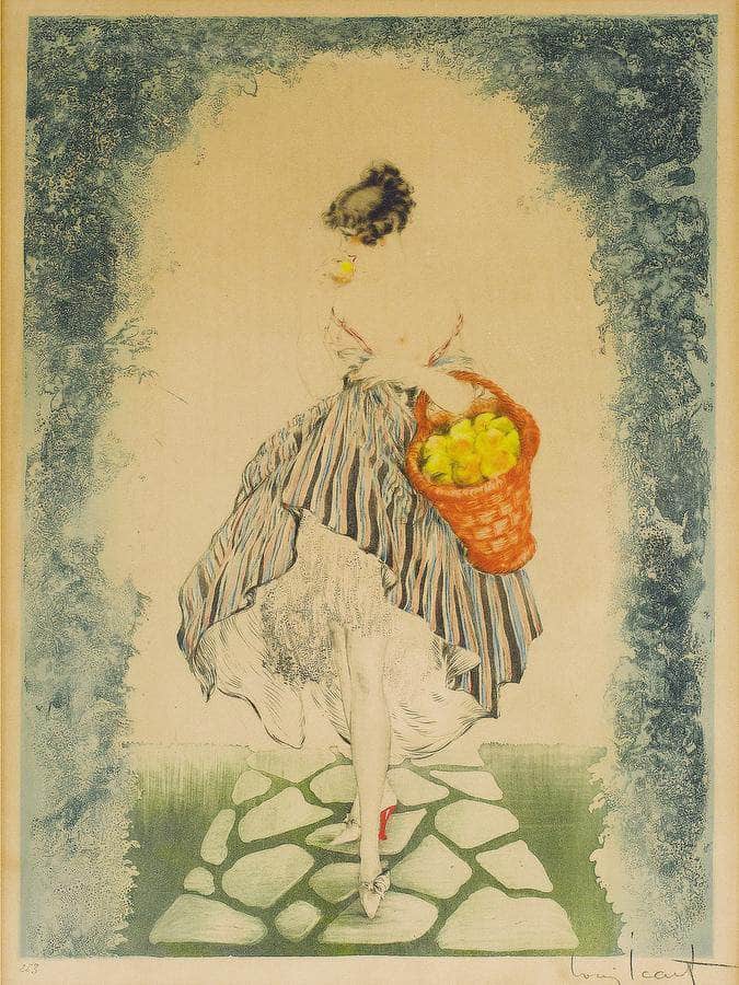 Basket Of Apples 1924 By Louis Icart Fine Art Print