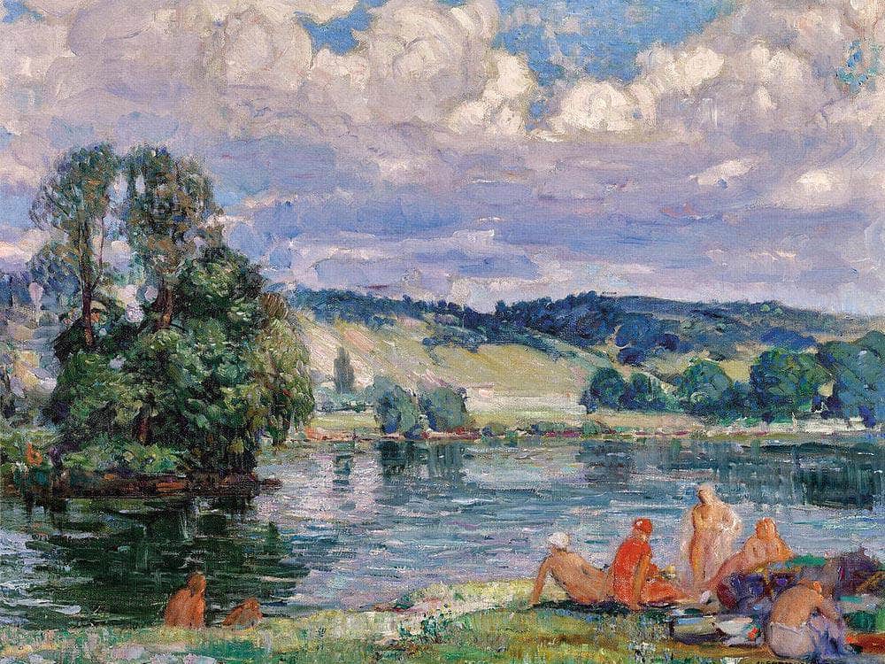 Bathers Along The Seine, Vernon, France By Joseph Kleitsch Fine Art Print