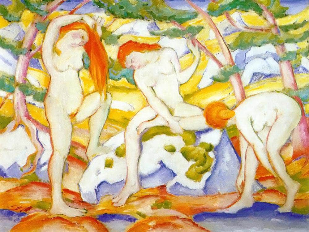 Bathing Girls By Franz Marc Fine Art Print