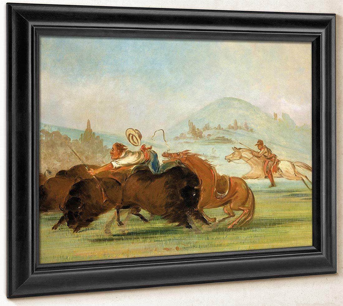 Batiste And I Running Buffalo, Mouth Of The Yellowstone By George Catlin Fine Art Print