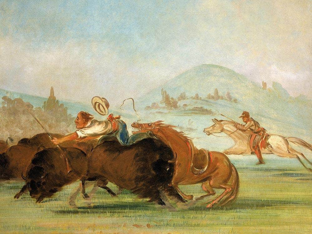 Batiste And I Running Buffalo, Mouth Of The Yellowstone By George Catlin Fine Art Print