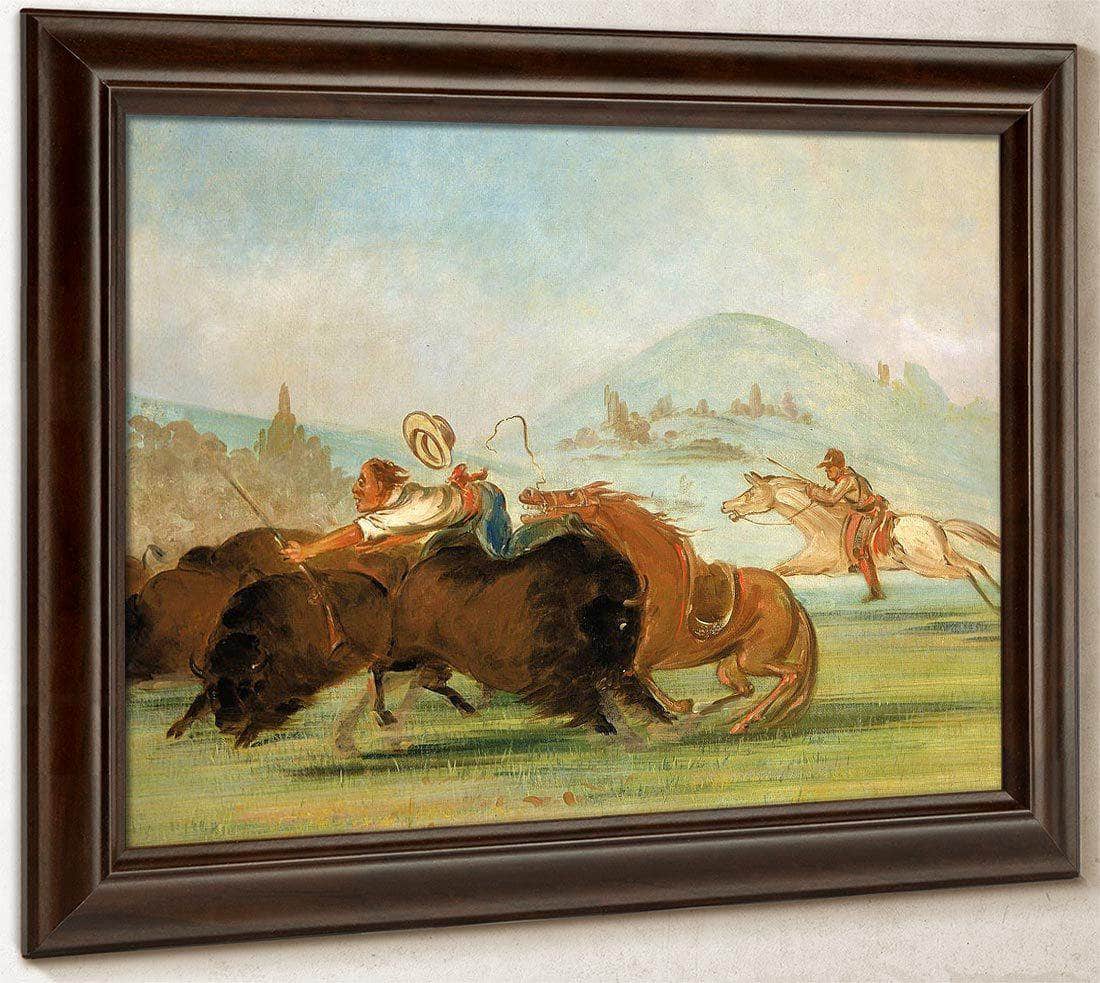 Batiste And I Running Buffalo, Mouth Of The Yellowstone By George Catlin Fine Art Print