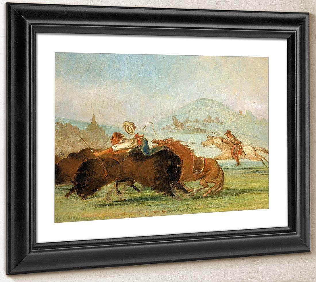 Batiste And I Running Buffalo, Mouth Of The Yellowstone By George Catlin Fine Art Print