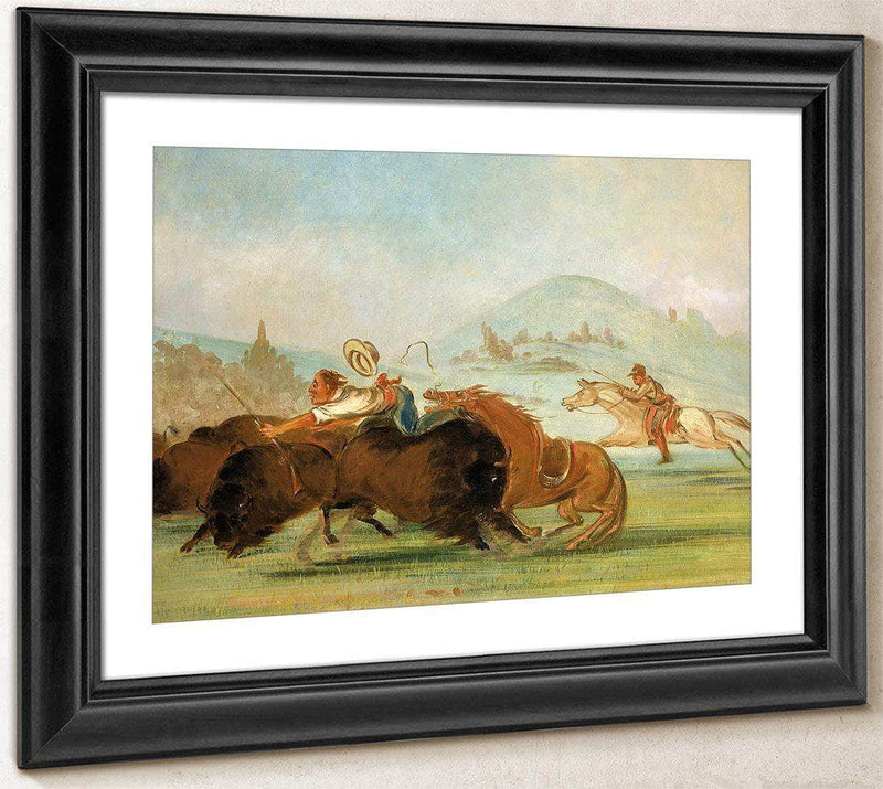 Batiste And I Running Buffalo, Mouth Of The Yellowstone By George Catlin Fine Art Print