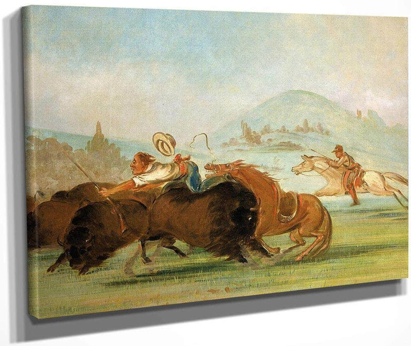 Batiste And I Running Buffalo, Mouth Of The Yellowstone By George Catlin Fine Art Print