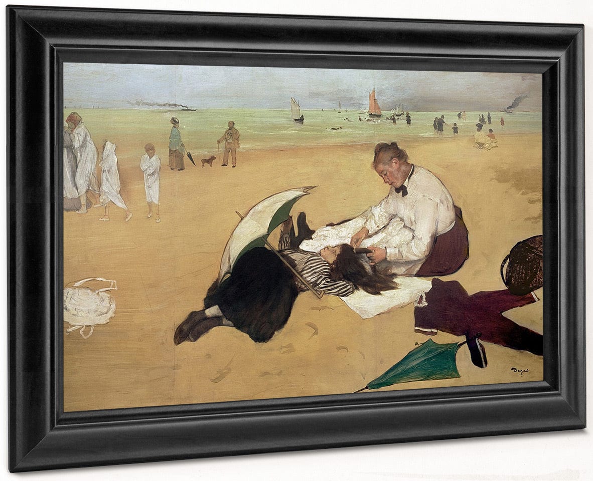 Beach Scene Little Girl Having Her Hair Combed By Her Nanny By Edgar Degas Fine Art Print