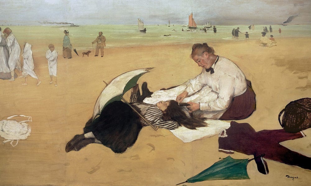 Beach Scene Little Girl Having Her Hair Combed By Her Nanny By Edgar Degas Fine Art Print