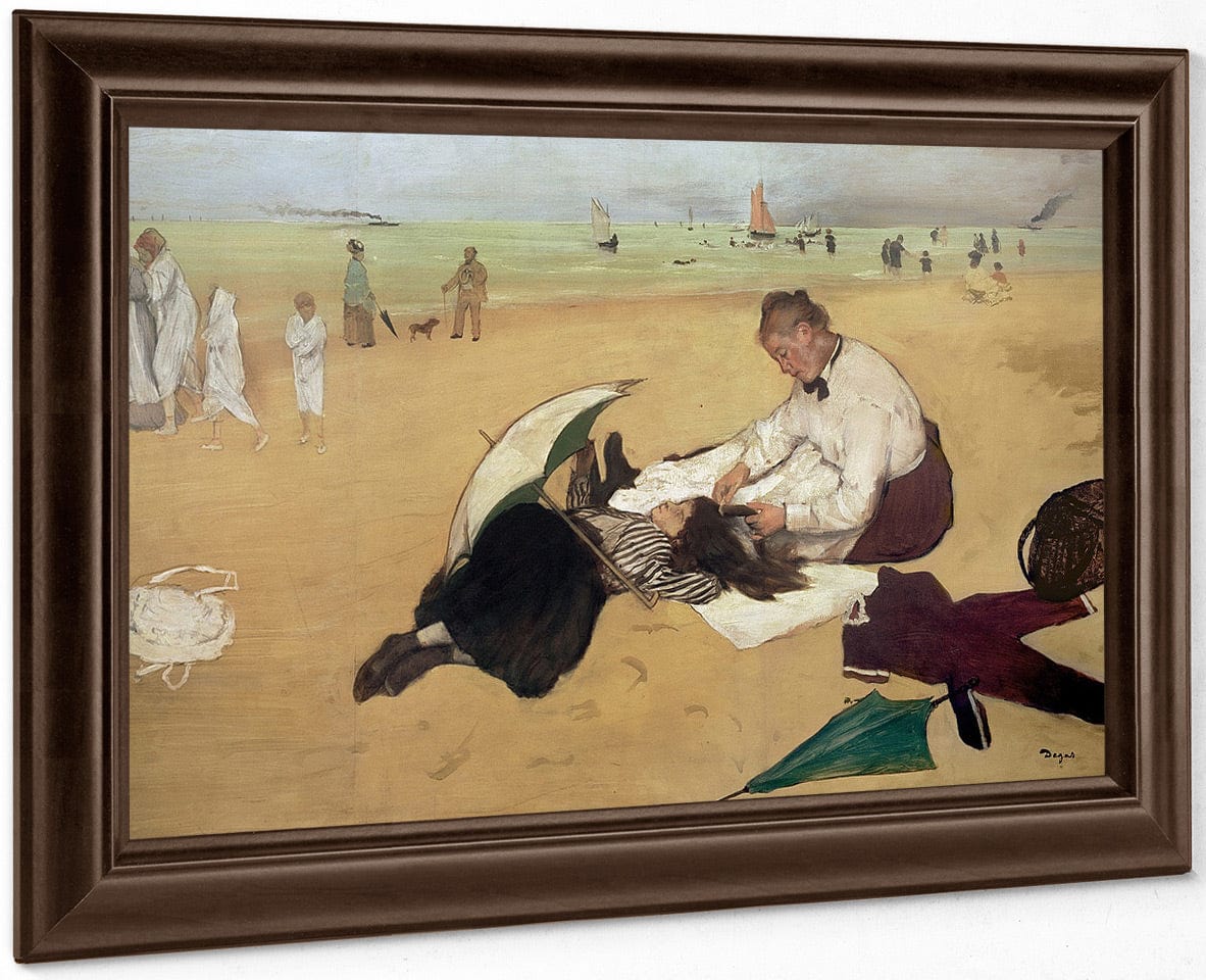 Beach Scene Little Girl Having Her Hair Combed By Her Nanny By Edgar Degas Fine Art Print