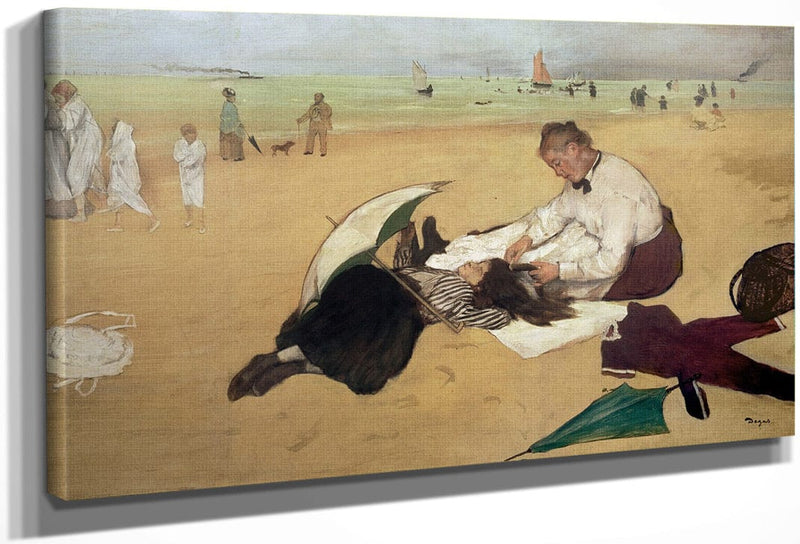 Beach Scene Little Girl Having Her Hair Combed By Her Nanny By Edgar Degas Fine Art Print