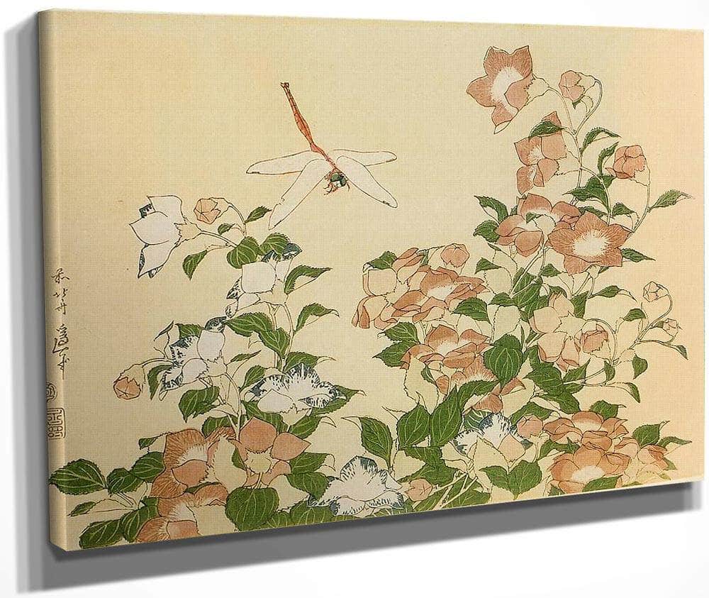 Bell Flower And Dragonfly By Hokusai Fine Art Print