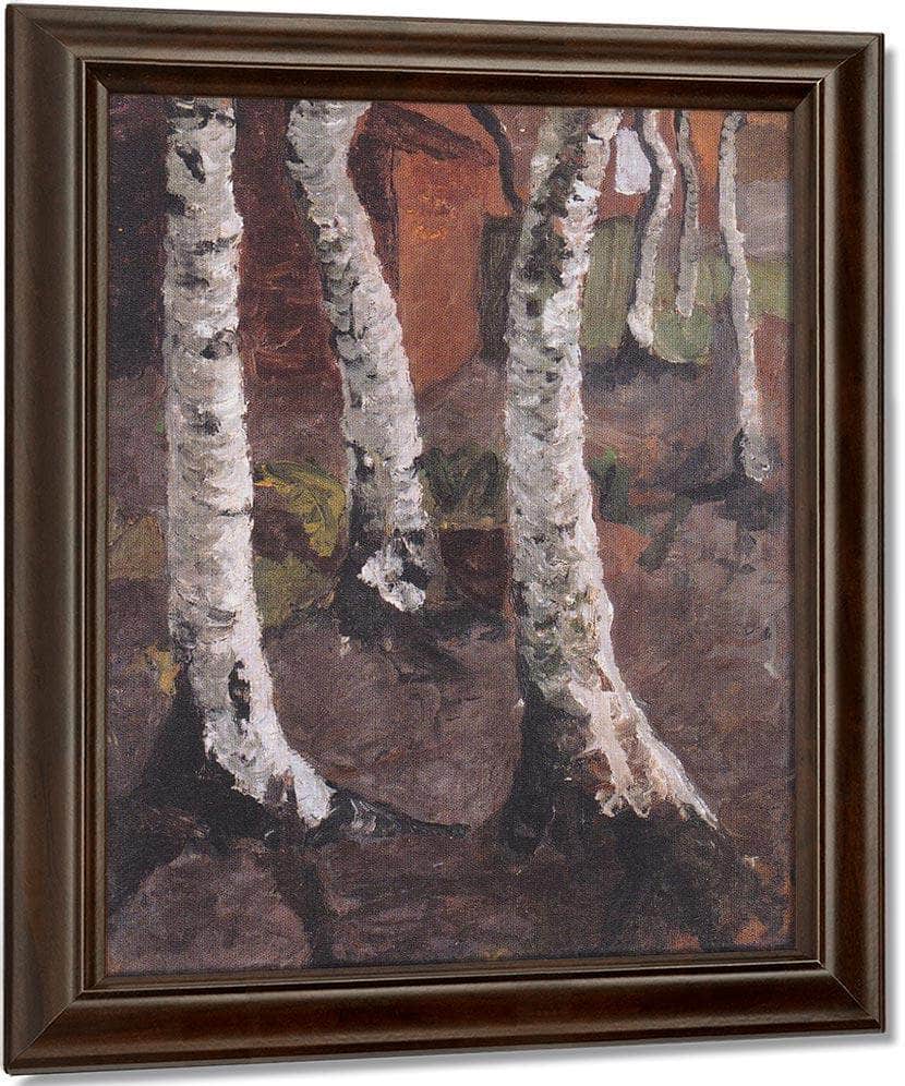Birch Trunks Against A Red Farm By Paula Modersohn Becker Fine Art Print