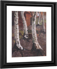 Birch Trunks Against A Red Farm By Paula Modersohn Becker Fine Art Print