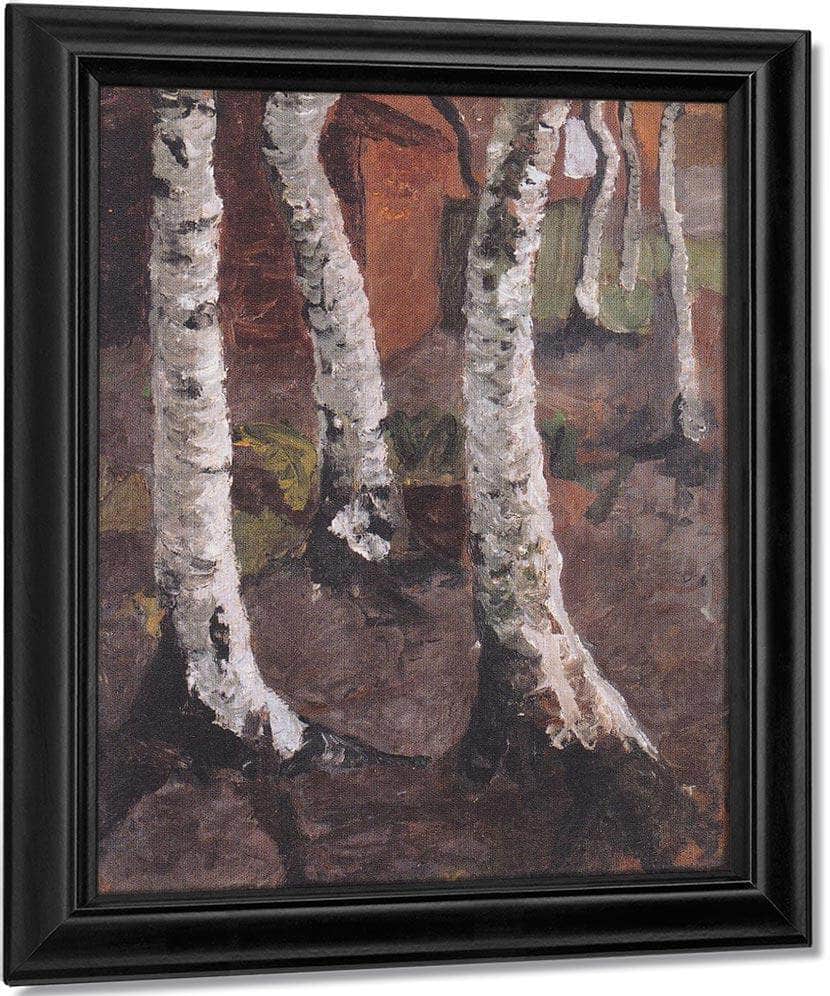 Birch Trunks Against A Red Farm By Paula Modersohn Becker Fine Art Print