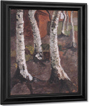 Birch Trunks Against A Red Farm By Paula Modersohn Becker Fine Art Print