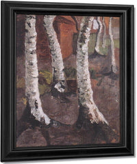 Birch Trunks Against A Red Farm By Paula Modersohn Becker Fine Art Print