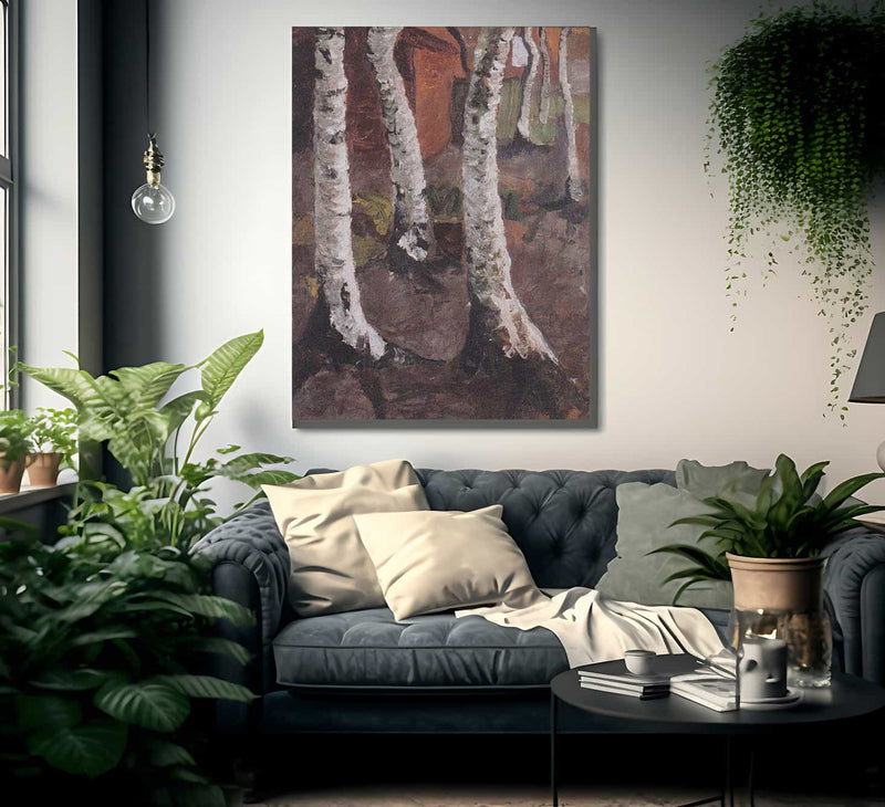 Birch Trunks Against A Red Farm By Paula Modersohn Becker Fine Art Print