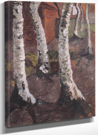 Birch Trunks Against A Red Farm By Paula Modersohn Becker Fine Art Print