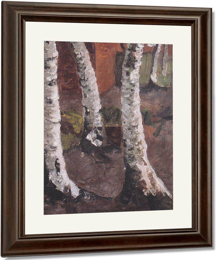 Birch Trunks Against A Red Farm By Paula Modersohn Becker Fine Art Print