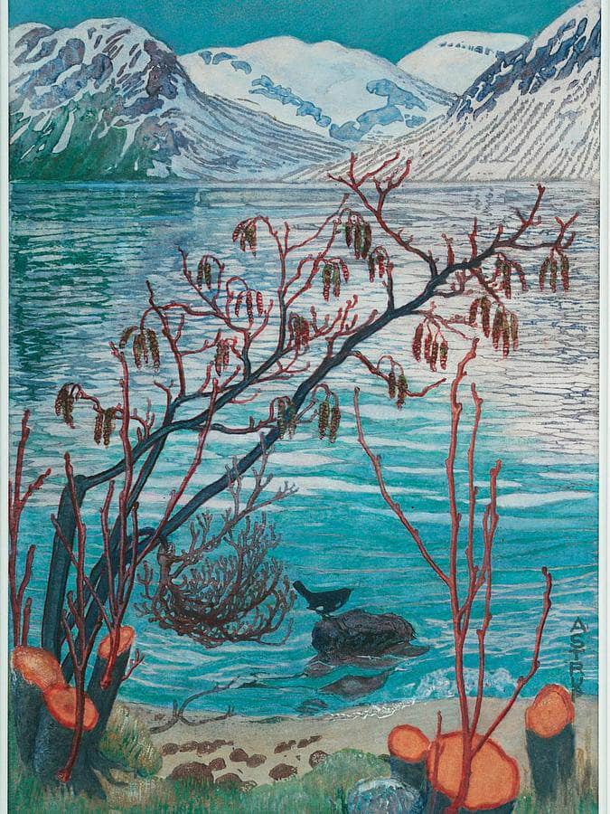 Bird On A Stone (Woodcut) By Nicolai Astrup Fine Art Print
