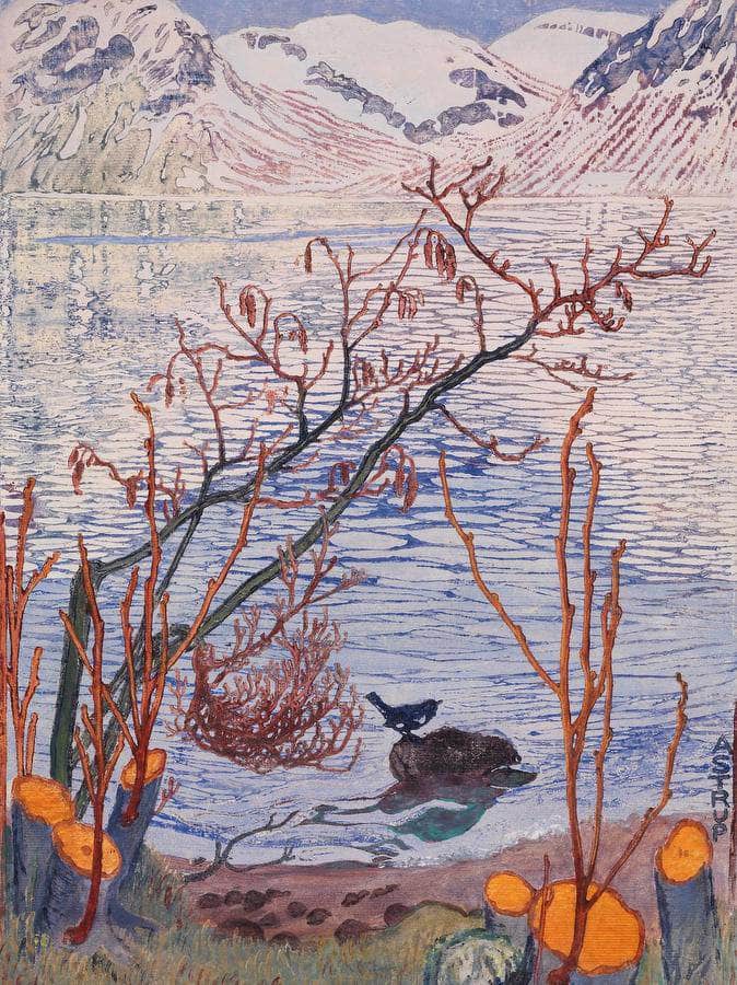 Bird On A Stone (Woodcut) By Nicolai Astrup Fine Art Print