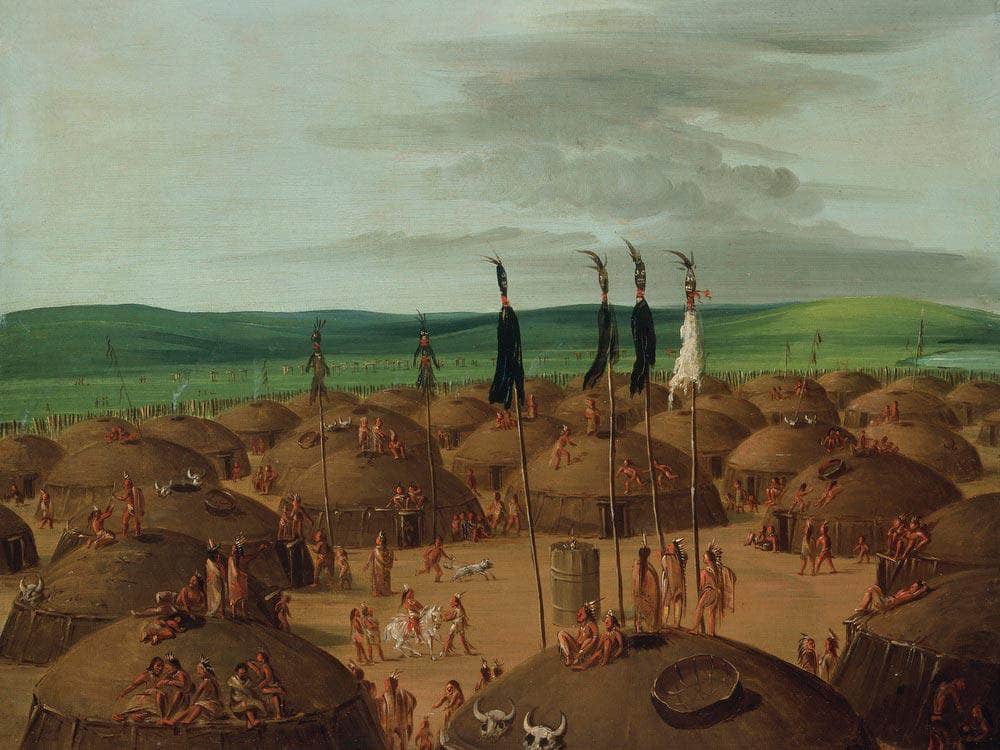 Bird's Eye View Of The Mandan Village, 1800 Miles Above St. Louis By George Catlin Fine Art Print