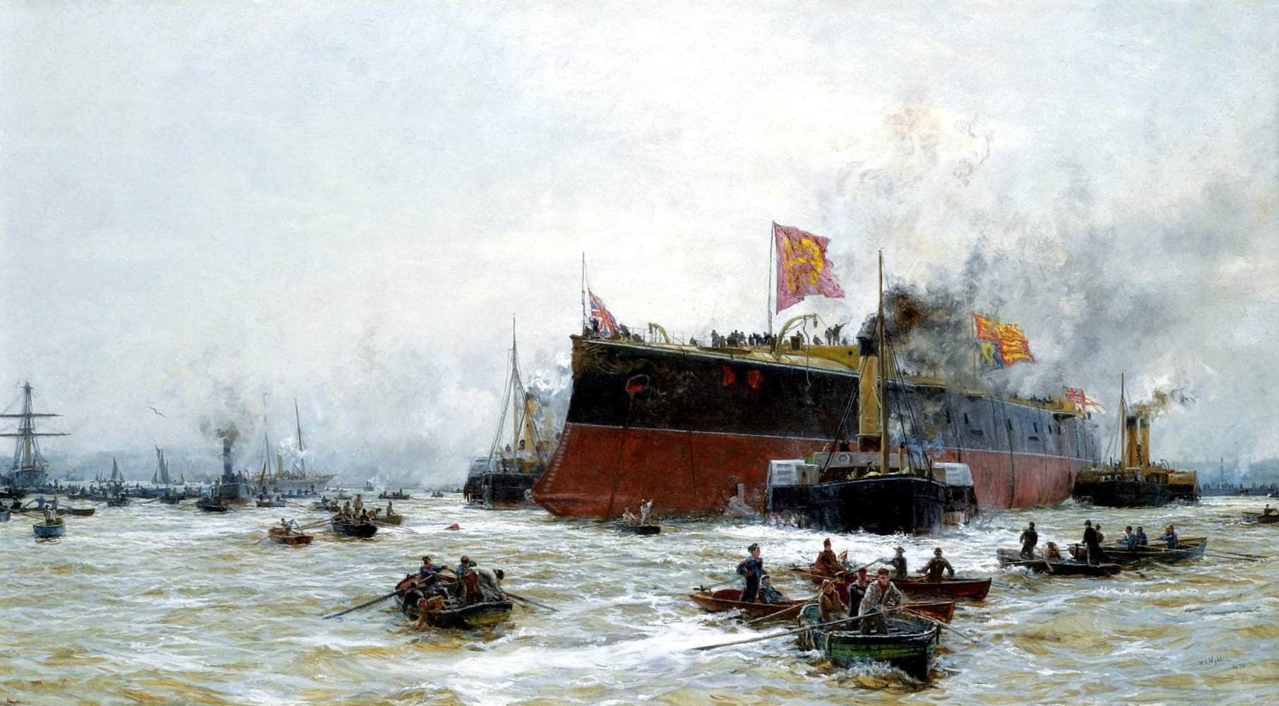 Birth Of A Titan Hms Blake Painting William Lionel Wyllie Canvas Art Fine Art Print