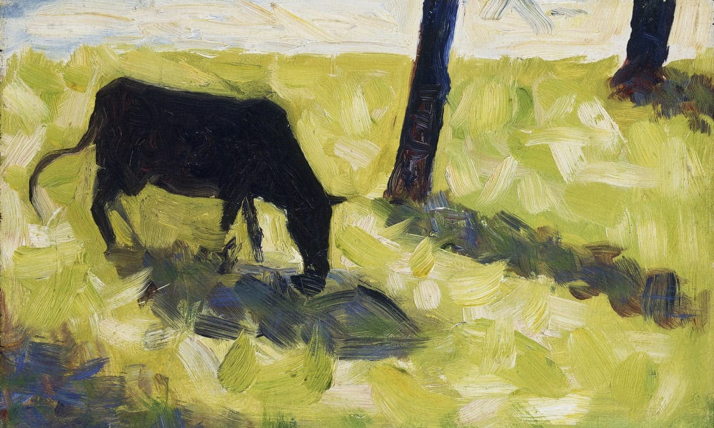 Black Cow In A Meadow By Georges Pierre Seurat Fine Art Print