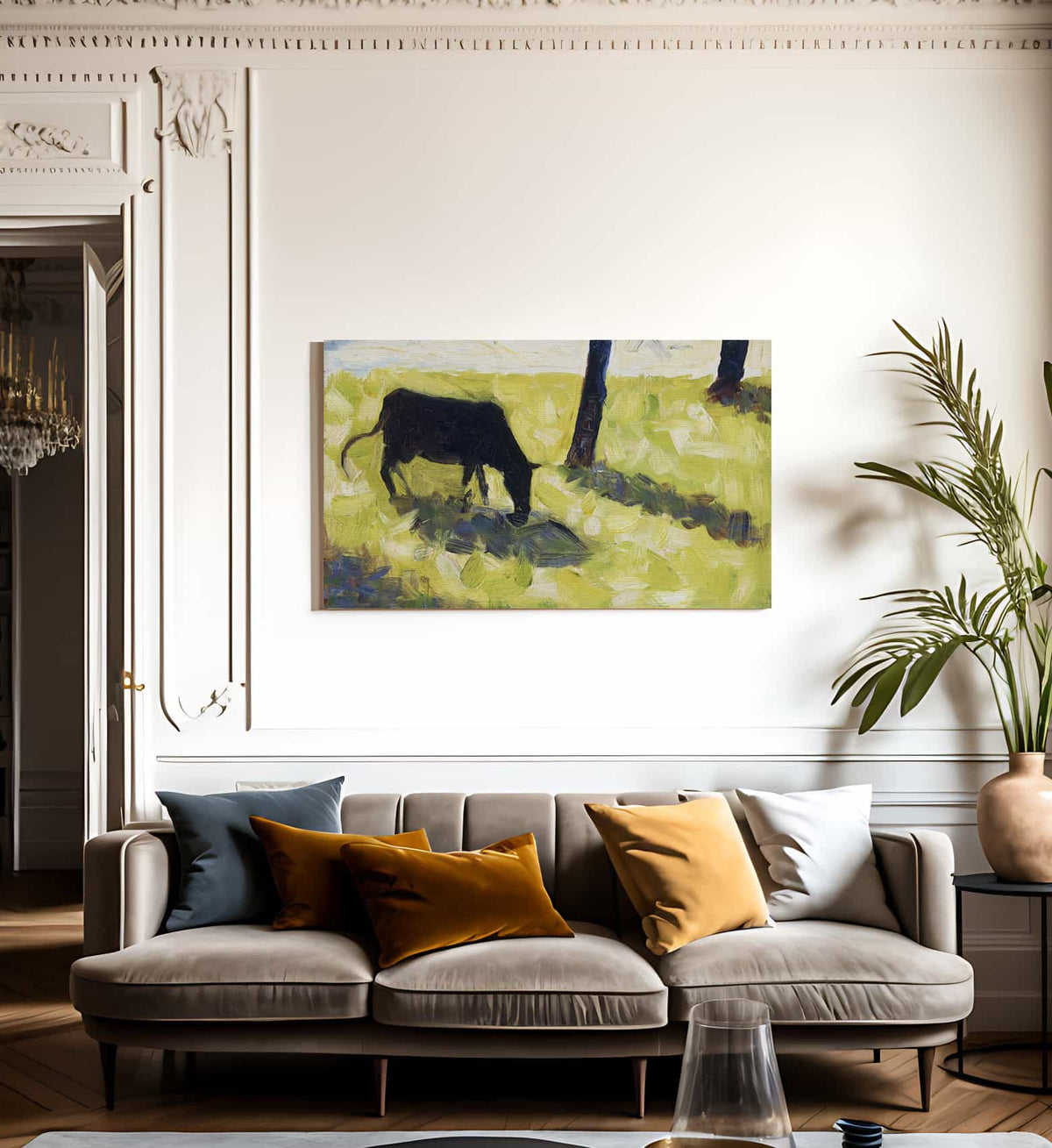 Black Cow In A Meadow By Georges Pierre Seurat Fine Art Print