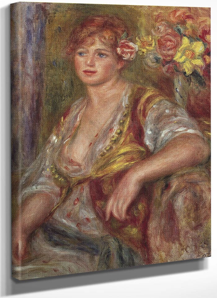 Blonde Woman With A Rose By Pierre Auguste Renoir Fine Art Print