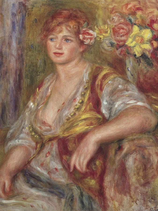 Blonde Woman With A Rose By Pierre Auguste Renoir Fine Art Print