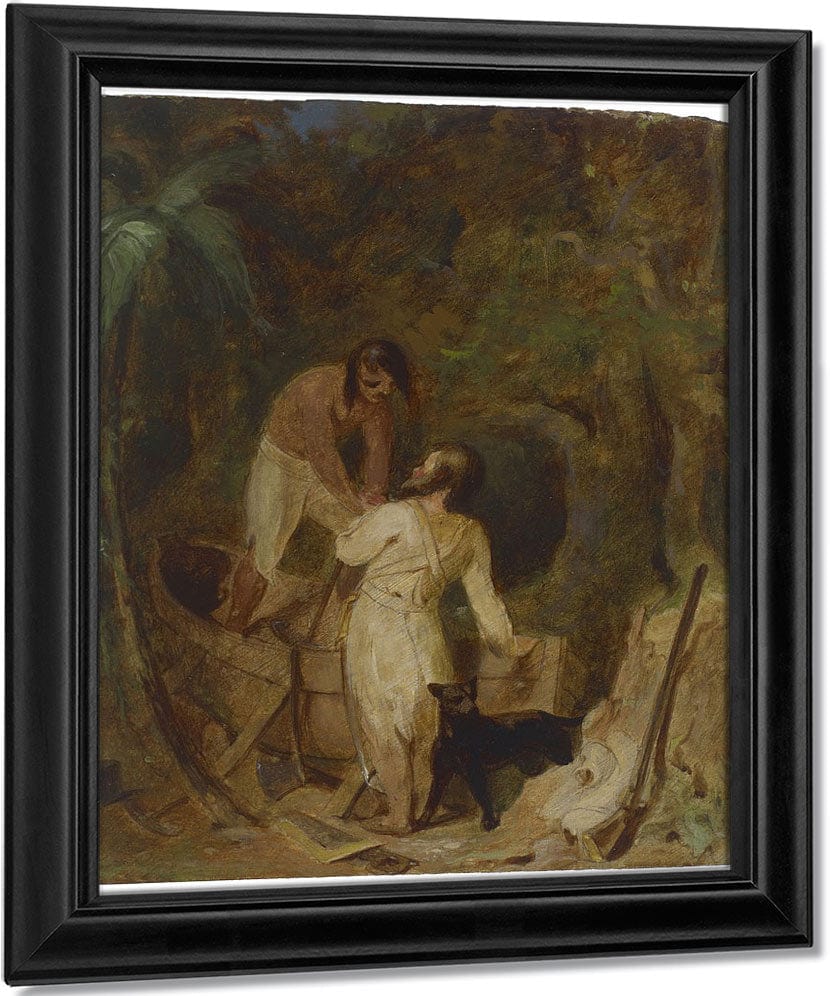 Boat Building By Robinson Crusoe And Friday By Thomas Sully Fine Art Print