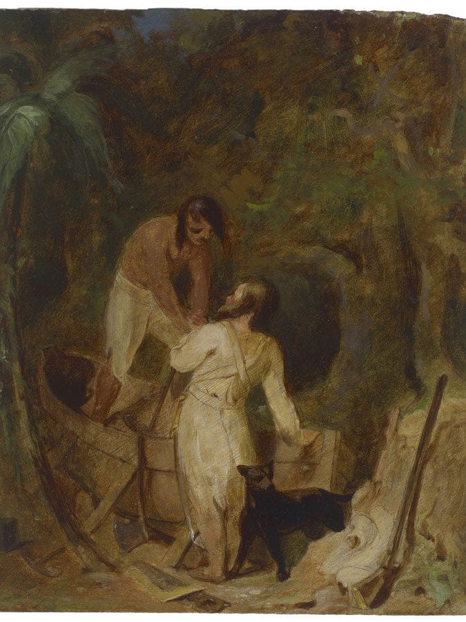 Boat Building By Robinson Crusoe And Friday By Thomas Sully Fine Art Print