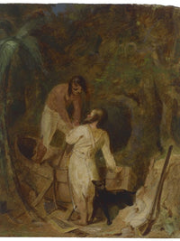 Boat Building By Robinson Crusoe And Friday By Thomas Sully Fine Art Print
