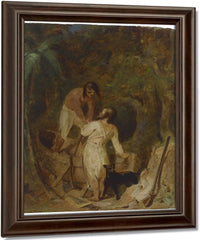 Boat Building By Robinson Crusoe And Friday By Thomas Sully Fine Art Print