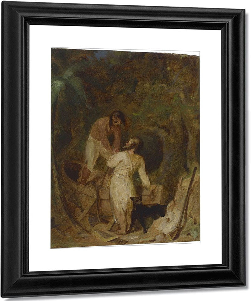 Boat Building By Robinson Crusoe And Friday By Thomas Sully Fine Art Print