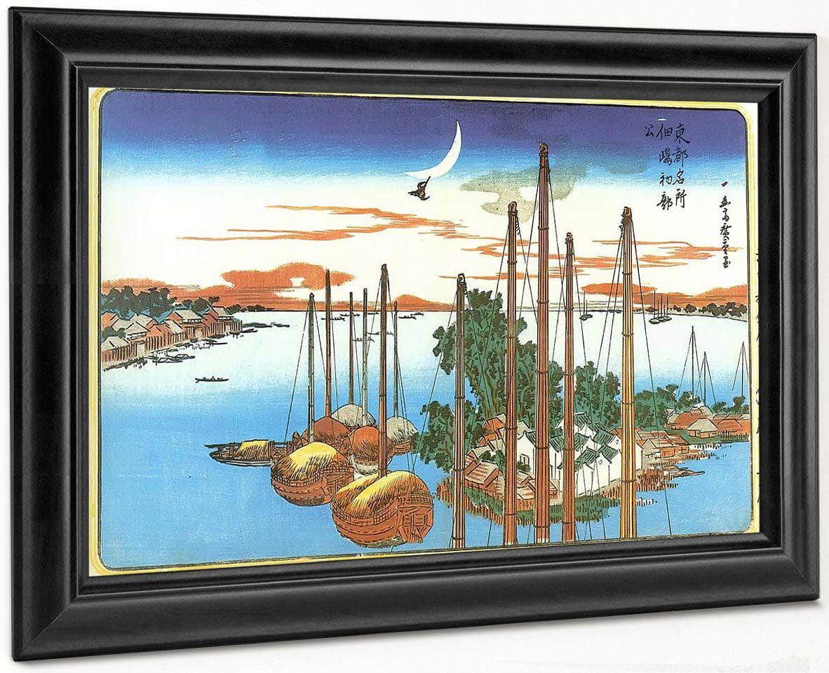 Boats At Anchor Off An Island By Hiroshige Fine Art Print