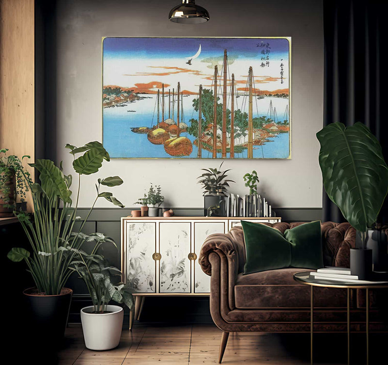 Boats At Anchor Off An Island By Hiroshige Fine Art Print