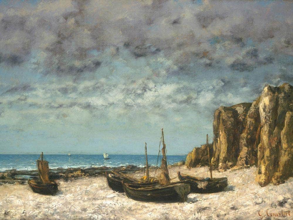 Boats On A Beach Etretat By Gusave Courbet Fine Art Print