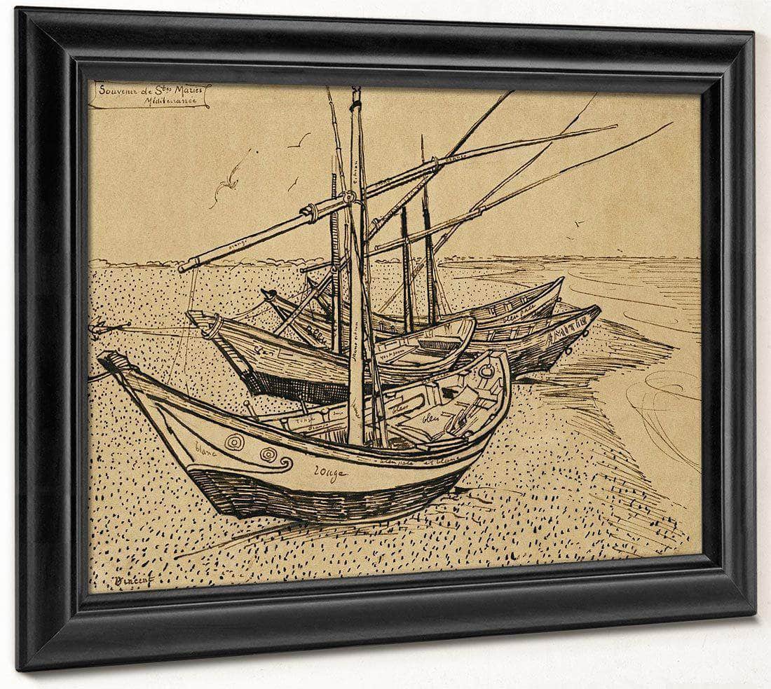 Boats On The Beach At Saintes Maries De La Mer By Vincent Van Gogh Fine Art Print