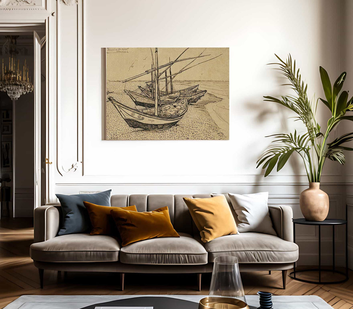 Boats On The Beach At Saintes Maries De La Mer By Vincent Van Gogh Fine Art Print