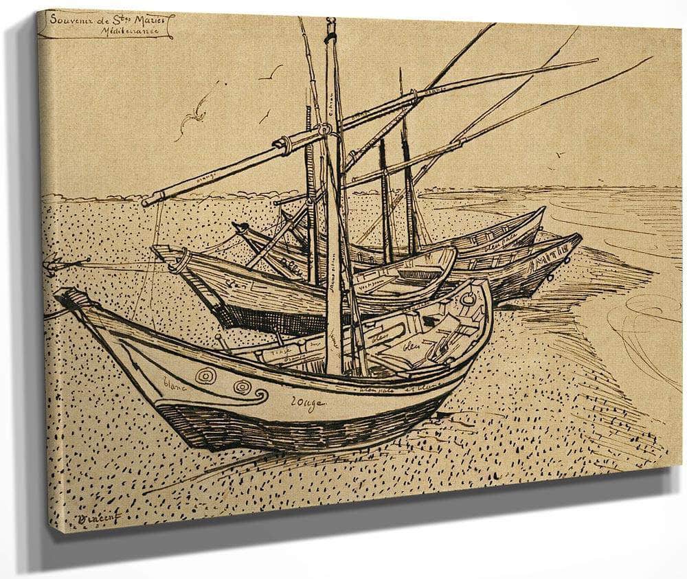 Boats On The Beach At Saintes Maries De La Mer By Vincent Van Gogh Fine Art Print